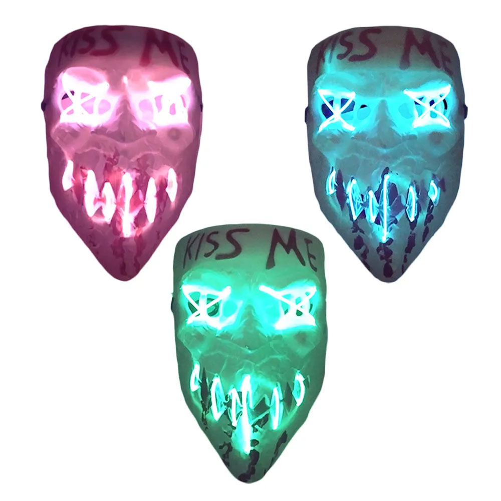 Foto 2 de Máscara the purge kiss me branca com led sortido halloween