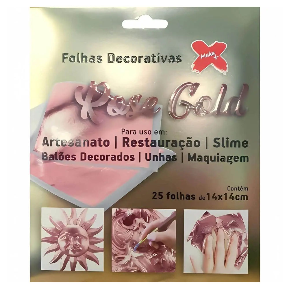 Foto 2 de Folhas metalizadas 14x14cm com 25 folhas rose gold make+
