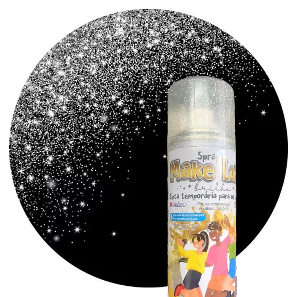 Foto 3 de Tinta spray cabelo 120ml brilho/glitter prata make loko