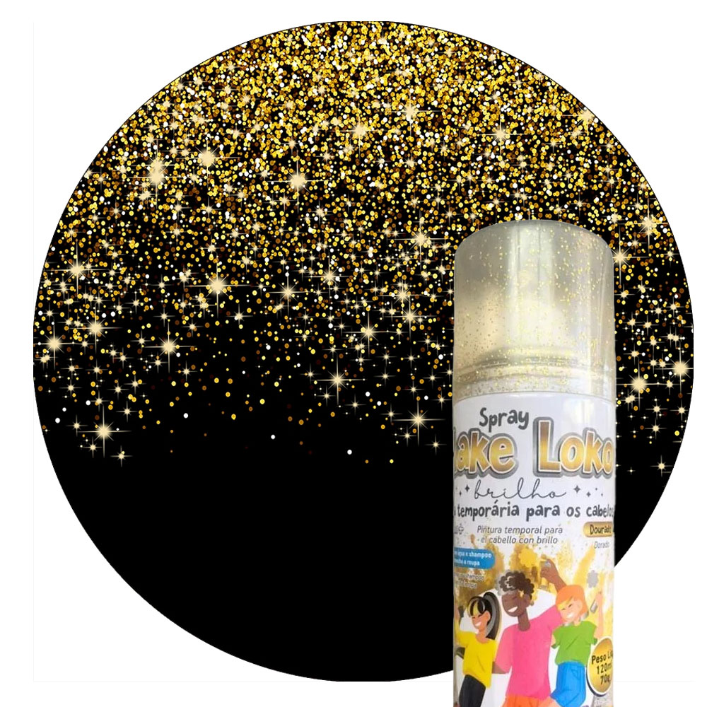 Foto 3 de Tinta spray cabelo 120ml brilho/glitter dourado make loko
