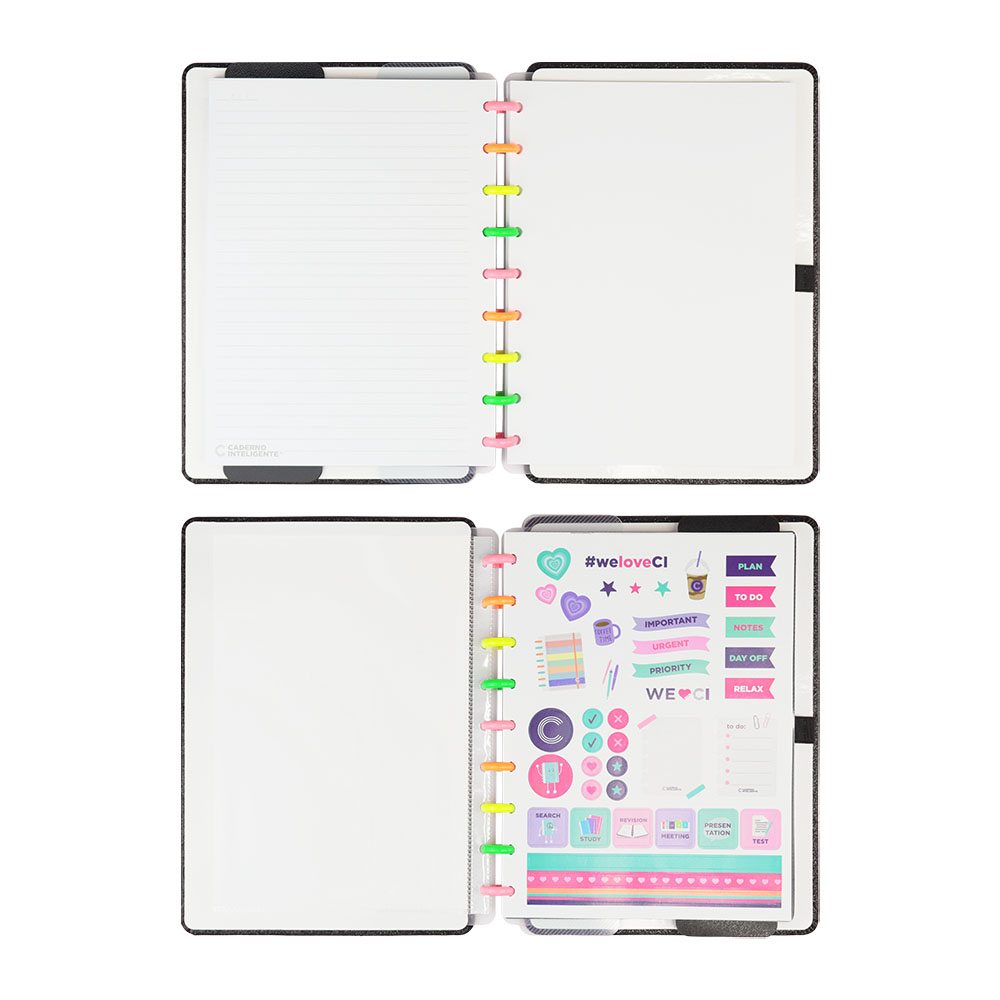 Foto 2 de Caderno inteligente let´s glitter neon preto médio 80 folhas