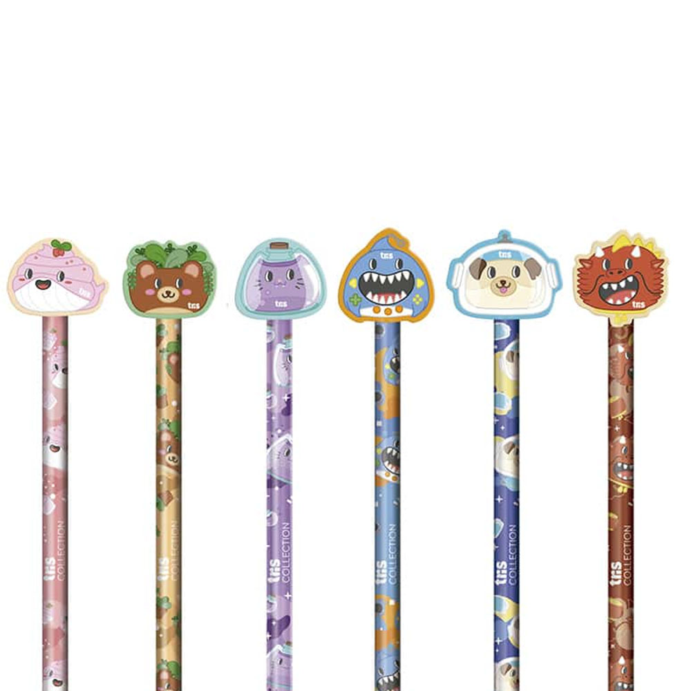 Foto 3 de Lápis grafite com borracha topper animalucos hb tris