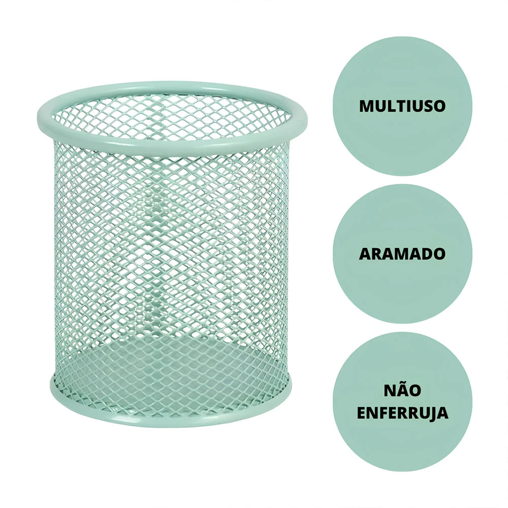 Foto 3 de Porta caneta treco aramado redondo verde pastel brw