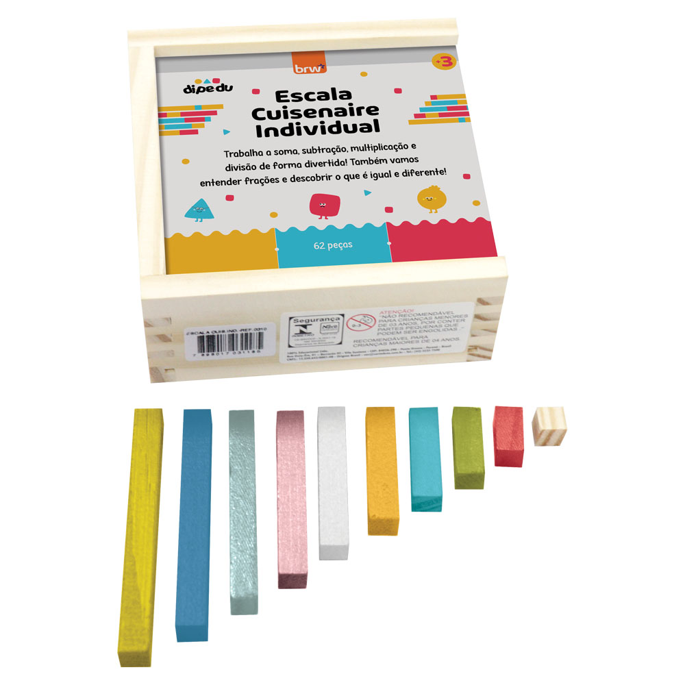 Foto 3 de Jogo didático escala cuisenaire individual 62pçs dipedu brw