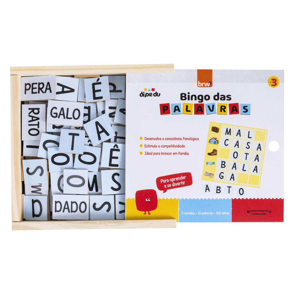Foto 2 de Jogo bingo das palavras em madeira 130pçs dipedu brw
