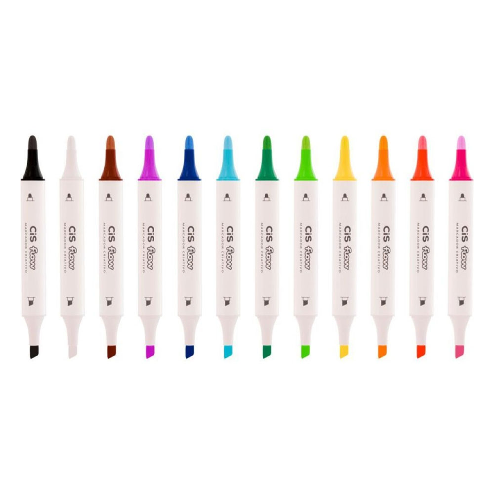 Foto 3 de Marcador criativo maleta c/ 12 cores ponta dupla flow cis