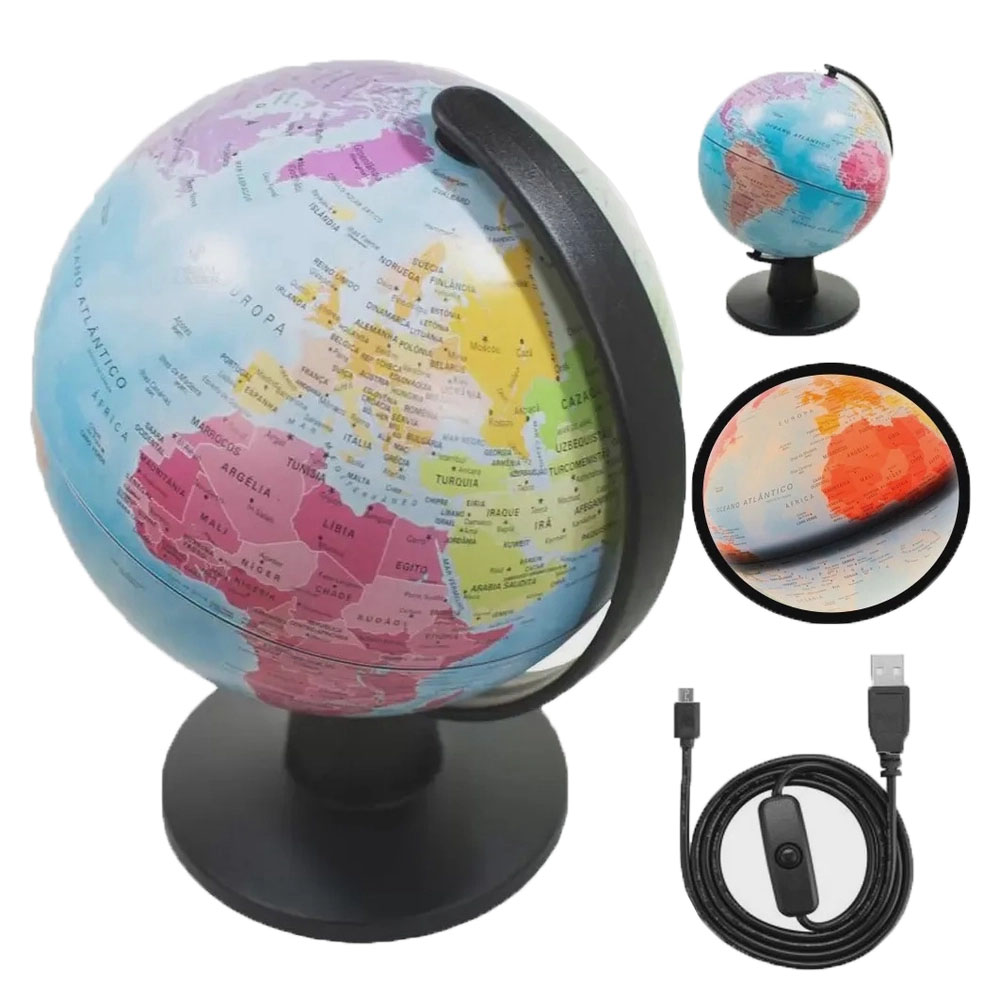 Foto 2 de Globo terrestre político 16cm led 5v mini usb luminária luce