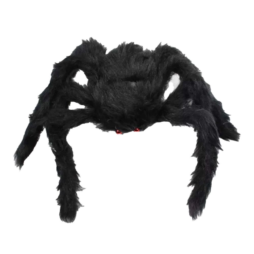 Foto 2 de Aranha peluda pequena 30cm preta decorativa halloween