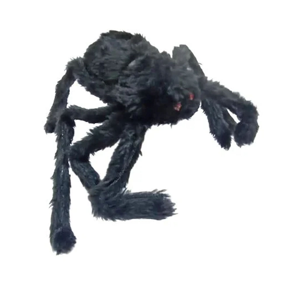 Foto 3 de Aranha peluda pequena 30cm preta decorativa halloween