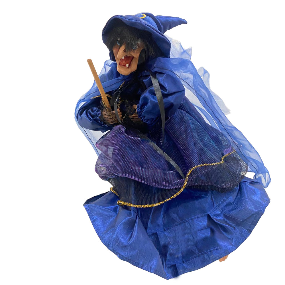 Foto 2 de Bruxa com vassoura 40cm luz som mov cores sortidas halloween