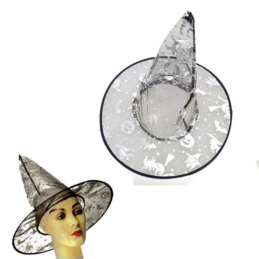 Foto 2 de Chapéu de bruxa nylon decorado transparente 1und sortido