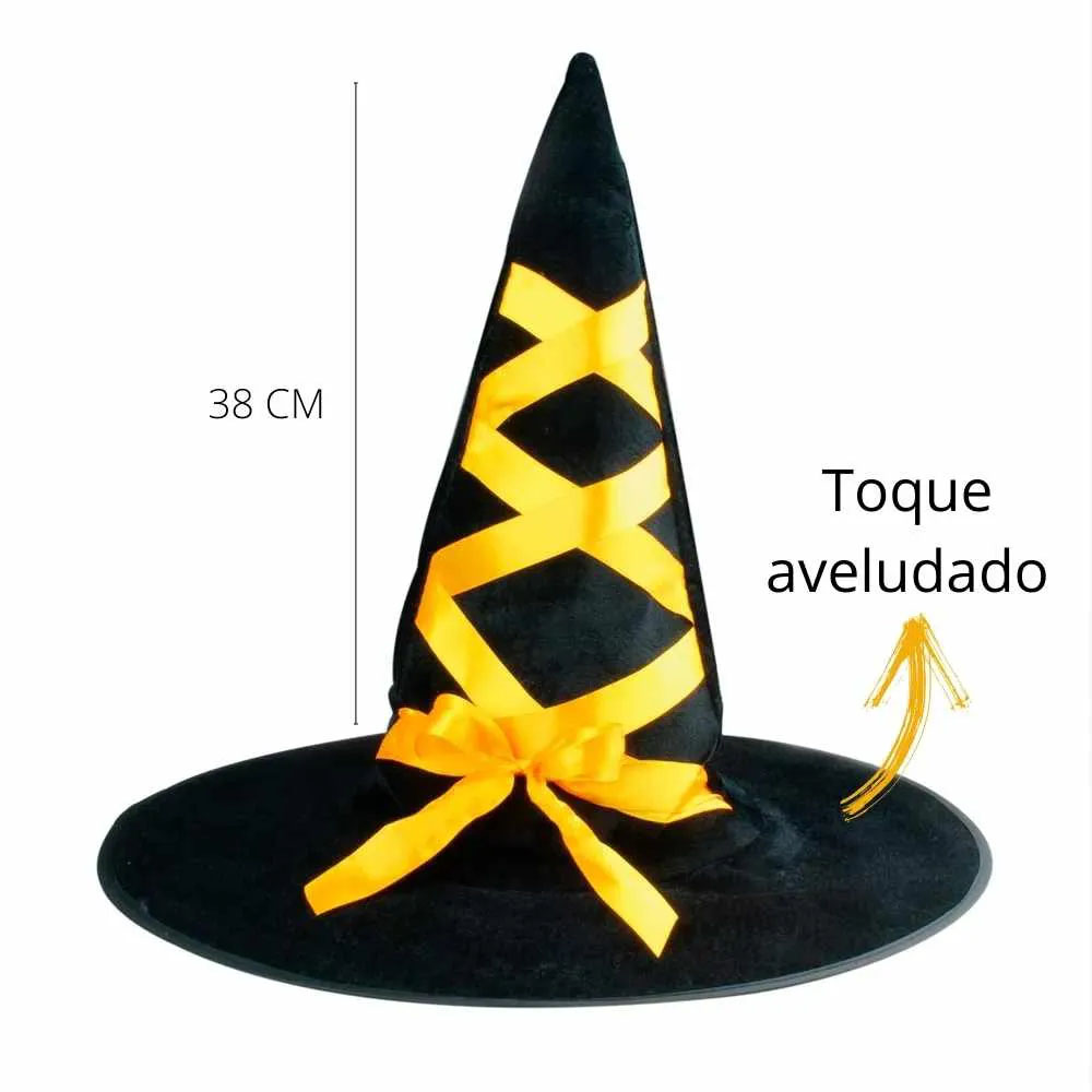 Foto 3 de Chapéu bruxa veludo c/ fita cetim 1und cor sortida halloween