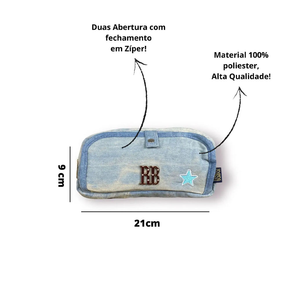 Foto 3 de Estojo 2 divisórias juvenil  jeans azul claro rebecca bonbon