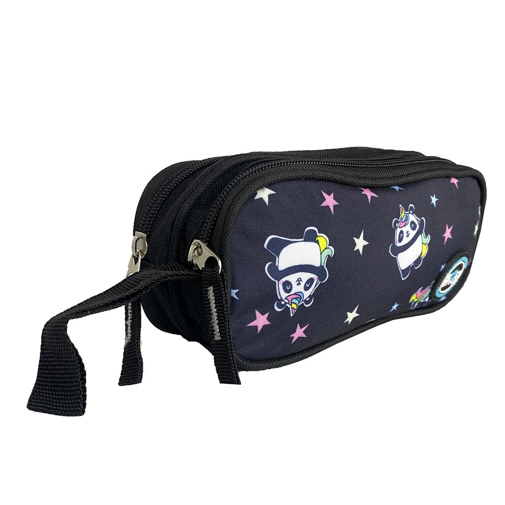 Foto 2 de Estojo 2 divisórias cross style panda unicórnio preto clio