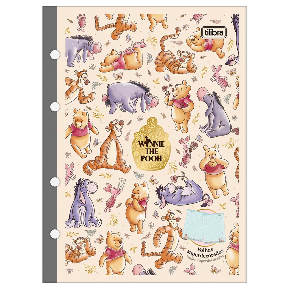 Bloco fichário colegial 4 furos 80fls ursinho pooh tilibra