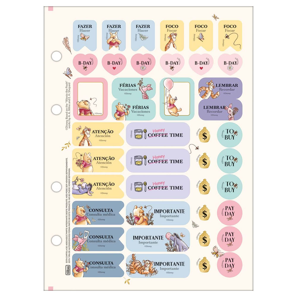 Foto 2 de Bloco fichário colegial 4 furos 80fls ursinho pooh tilibra